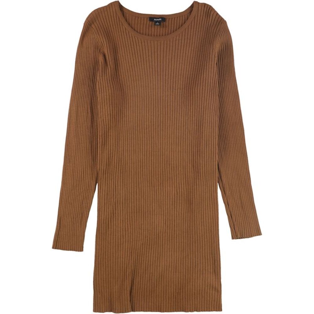 Alfani Womens Ribbed Tunic Sweater, Brown, L, DM